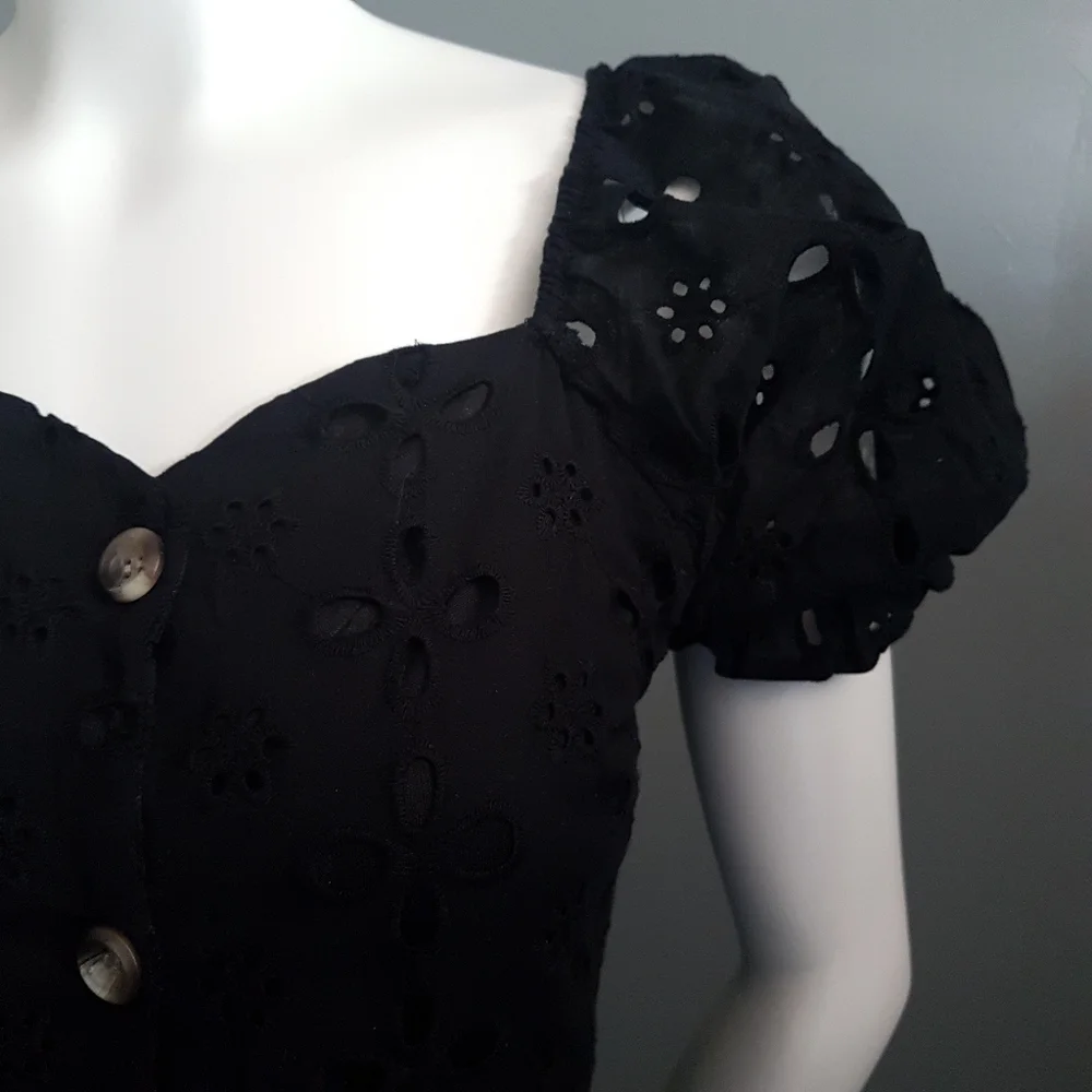 Monteau Black Eyelet Puff Sleeve Mini Dress - Picture 6 of 12